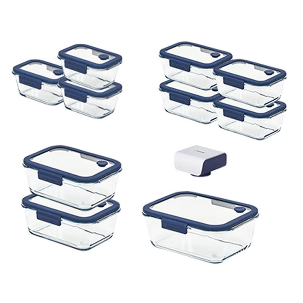 [NEOPLAM] GLACE Z Glass Vacuum Airtight Container 11-Piece Set – Blue, A Revolutionary Vacuum Airtight Container Made Entirely of Glass